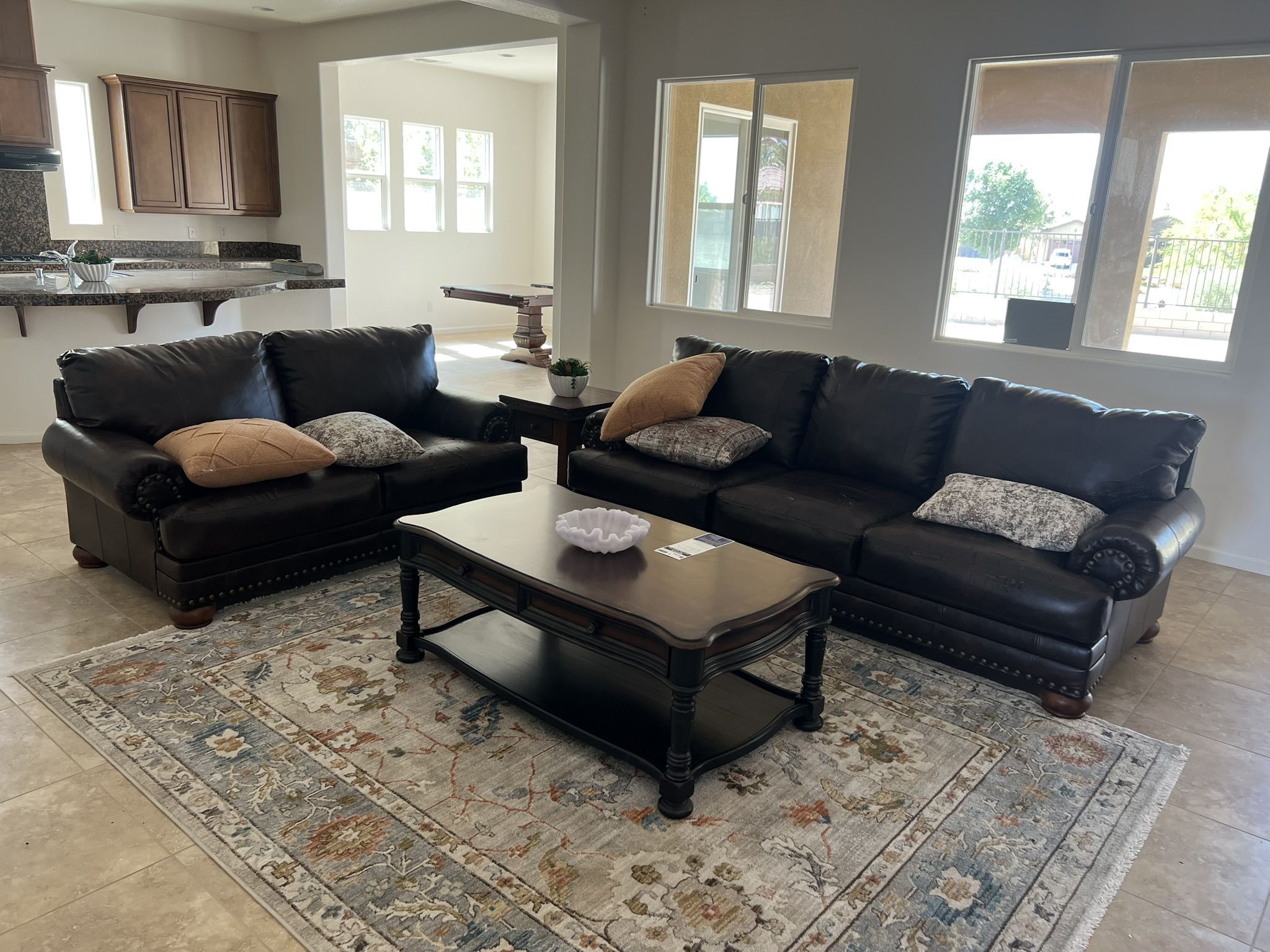Coffee Table and Leather Sofa Set