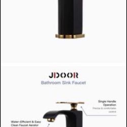 JDOOR Bathroom Faucet-Single Hole Modern Bathroom Sink Faucet, Brass Structure (Black Gold)