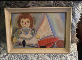 1960’s professionally framed, Raggedy Ann with sailboat, print/art.