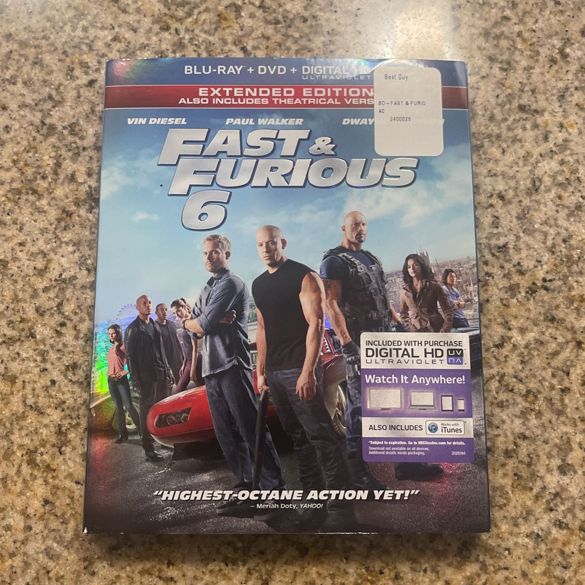 Fast & Furious 6 Blu-ray +DVD+digital HD Ultraviolet