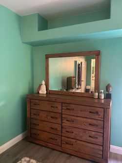 Wood Dresser and Mirror
