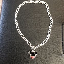 .925 Pulsera De Plata Con Dije Minnie Sólida 8.5 Pulgadas Largo 