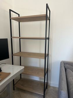 72” Loring 5-Shelf Bookshelf – Vintage Oak & Black Metal