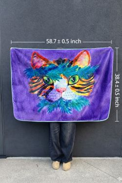 Healer Cat Blanket | Herbalist of Souls - Original Hand-Drawn "Healer Cat" Art Blanket - Phantasm Wilds Collection - Healing & Spiritual Gift Cat