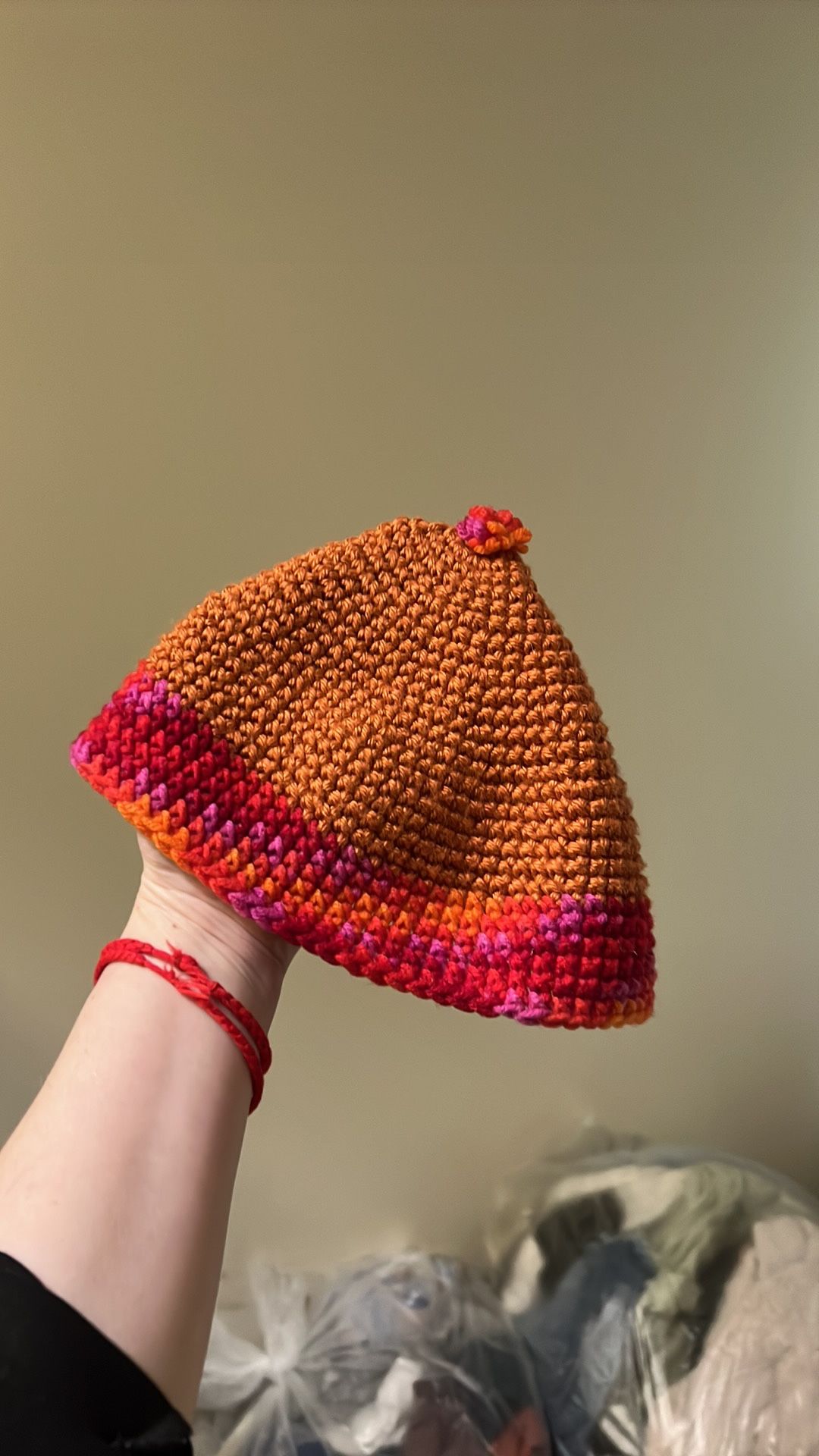 Hand made knit beanie hat | Orange, Pink, Red colors | Adult Size