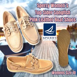 Sperry Top-Sider Songfish Pink Leather Boat Shoes, Women Size 10, Pink Champagne