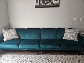 Teal Velvet 4-Seat Sofa with Dark Legs