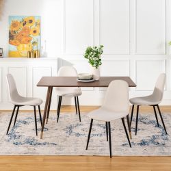 Homy Casa Rosa 5PC Dining Set 47” Rectangular Walnut Wooden Dining Table with 4 Charlton Beige Dining Chair