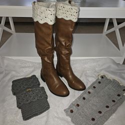 🤎🕊️Beautiful Brown Calf High Boots & Knit Boot Cuffs🕊️🤎
