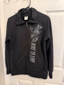 Harley Davidson Women M Black Graphic Print Full Zip Sweater