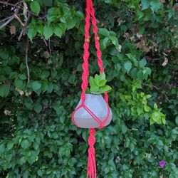 Coral Pink Macrame Plant Hanger