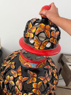 Large Talavera Ceramic Butterfly Urn with Lid