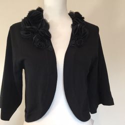 Woman’s Black 80%Viscous/Nylon Neck Adorned Elbow Length Sleeves, M