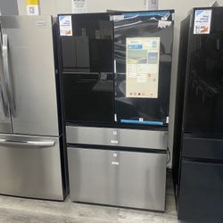 Samsung - Bespoke 23 Cu. Ft. 4-Door French Door Counter Depth Smart Refrigerator with Family Hub - Charcoal Glass/Stainless Steel 😻