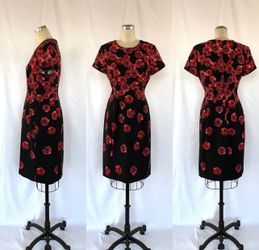 Karl Lagerfeld Dress Rose Floral Black Red 