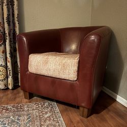 Red Leather And Cloth Upholstered Chair