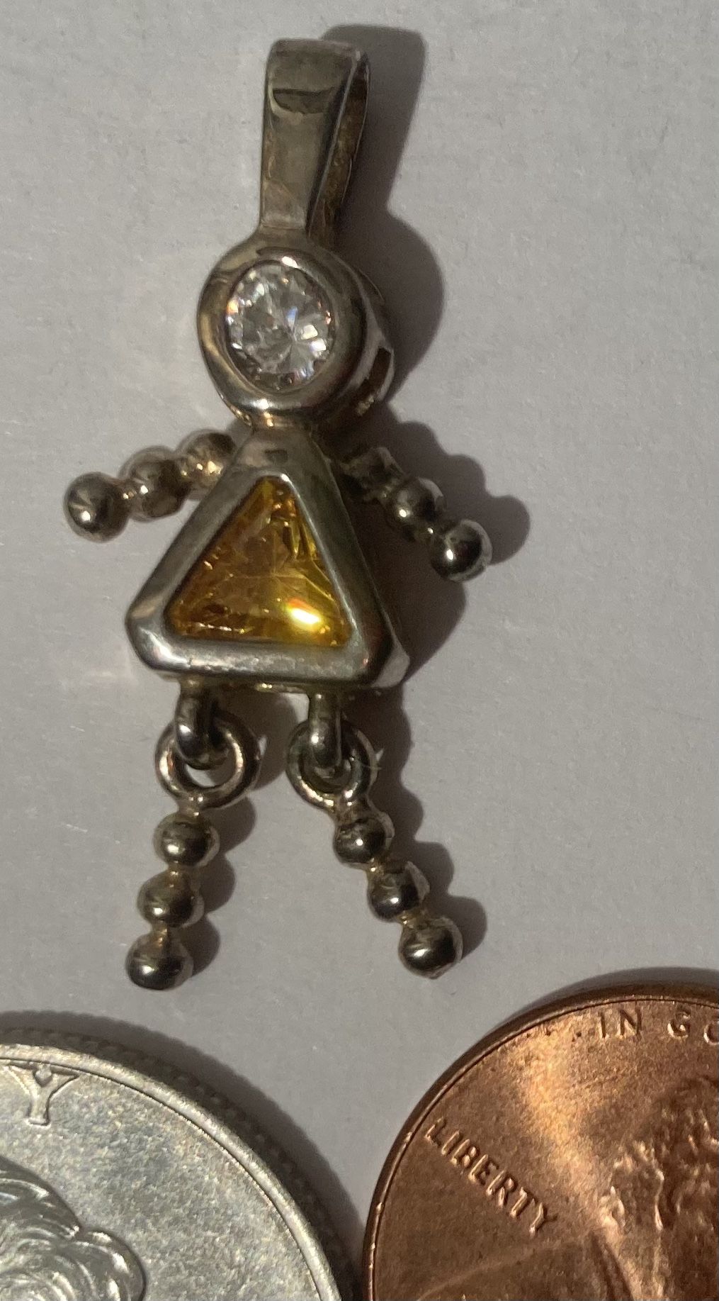 Vintage Sterling Silver Pendant Jeweled Girl