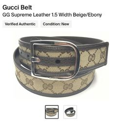 Gucci Belt GG Supreme 1.5 Width Beige Ebony Size 110/44