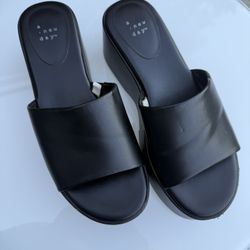 Black Faux Leather Platform Sandals