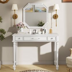 Maja 39" Makeup Vanity Table with 3 Drawers and Octagonal Mirror