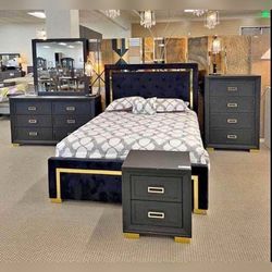 5 Pieces Black & Gold Color Bedroom Set