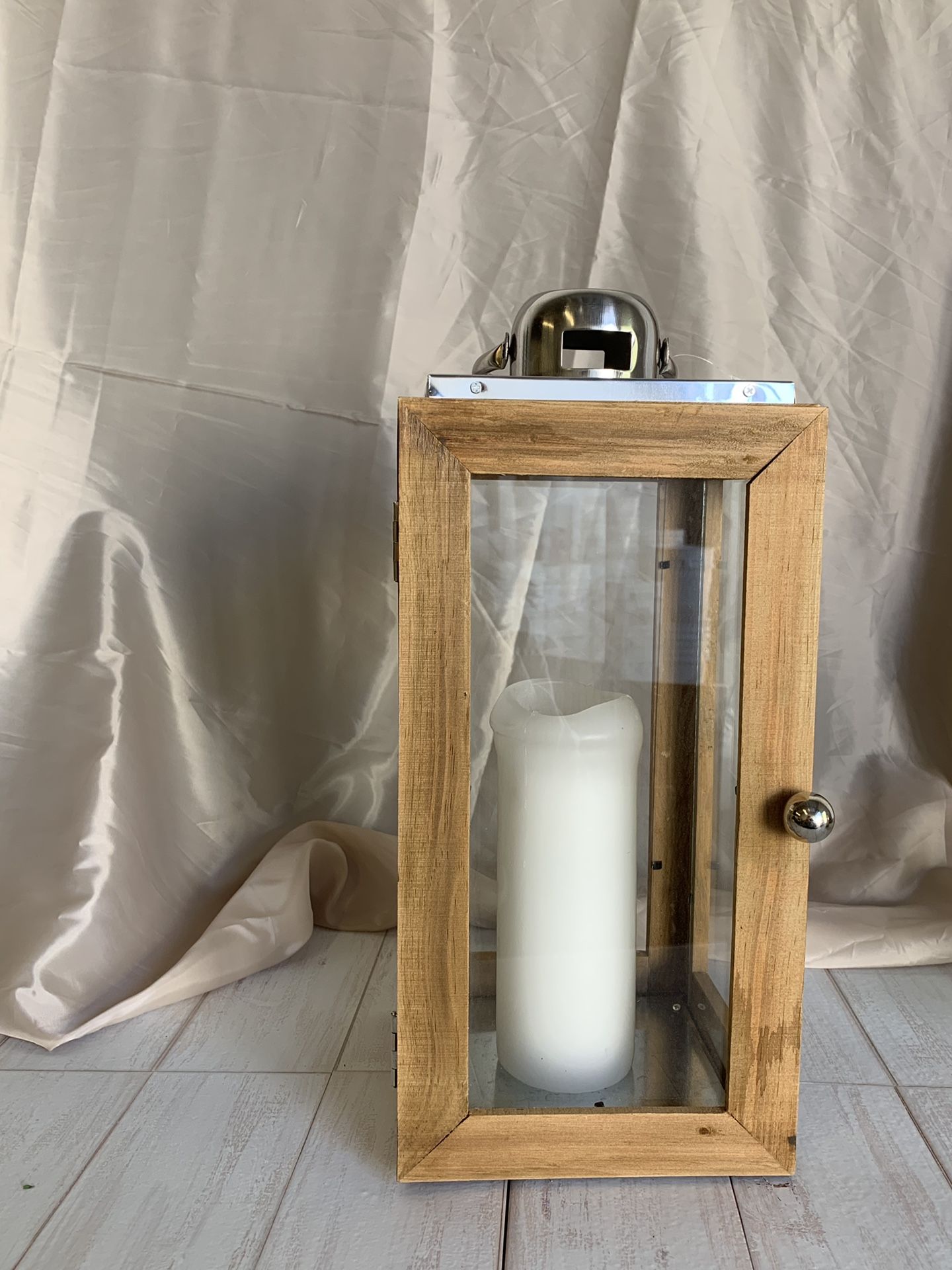 Wooden Lantern with Silver Handle