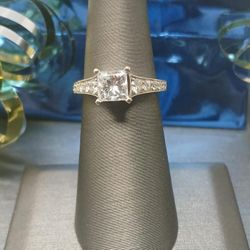 Ladies 14K White Gold Diamond Cluster Ring 💖 11 Diamonds .96 Carat T.W.💖 4.5g - Size 5.5 (#19351) 