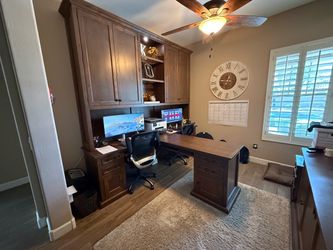 Solid Wood Dual Office Desk & Console Cabinet with Doors
