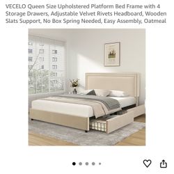 Queen Upholstered Platform Bed Frame with Drawers