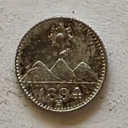1894 Guatemala 1/4 Real Silver Coin.