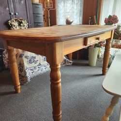 Vintage English Pine Wood Farm House Table w/drawer 60" New Hampshire