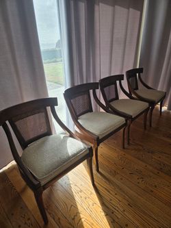 Set of 4 Cane Back Dining Arm Chairs