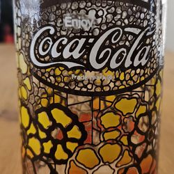 Coca Cola 1970's "Flower Power" Glass Tumbler Yellow Orange Flowers Vintage Coke

