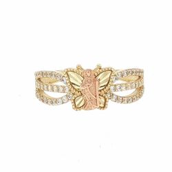Woman’s Ladies 10k Two Toned Rose Yellow Gold CZ Cubic Zirconia Virgin Mary Butterfly Split Band Ring Size 6.5 GP3138696