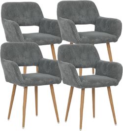 Set of 4 - Gray Corduroy Hollowed Back Dining Chairs w/ Wood Grain Metal Legs [NEW] **Retails for $389  <Some Assembly Req>