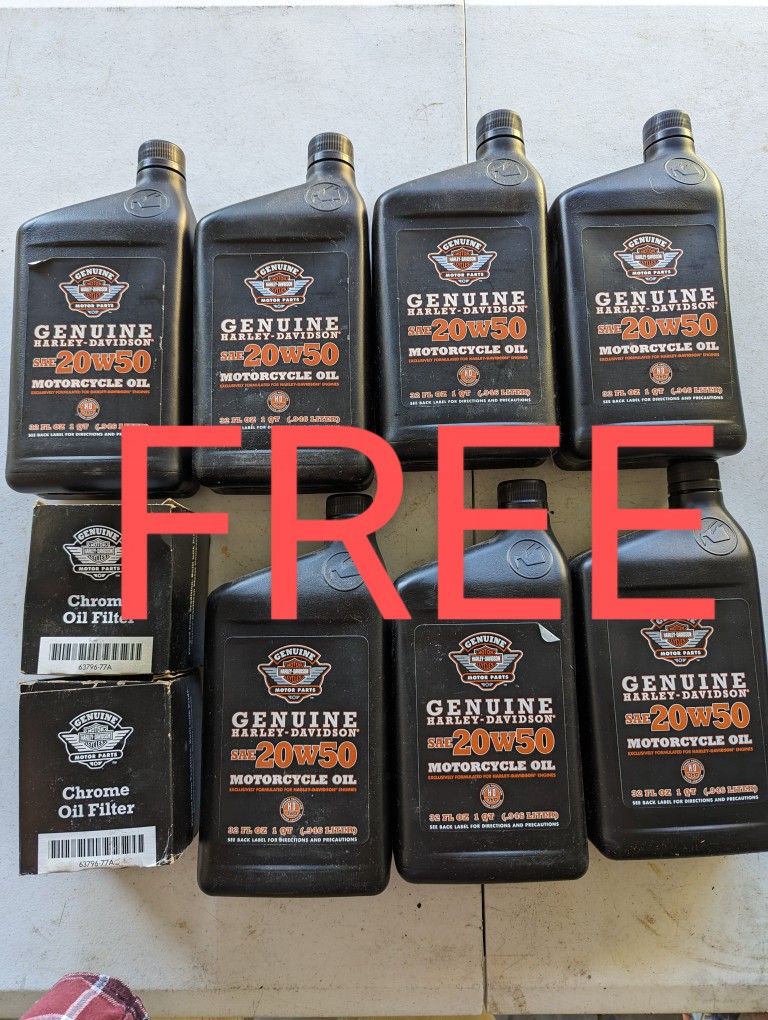 FREE 7 Quarts Of Genuine Harley Davidson SAE 20w50 Motorcycle Oil