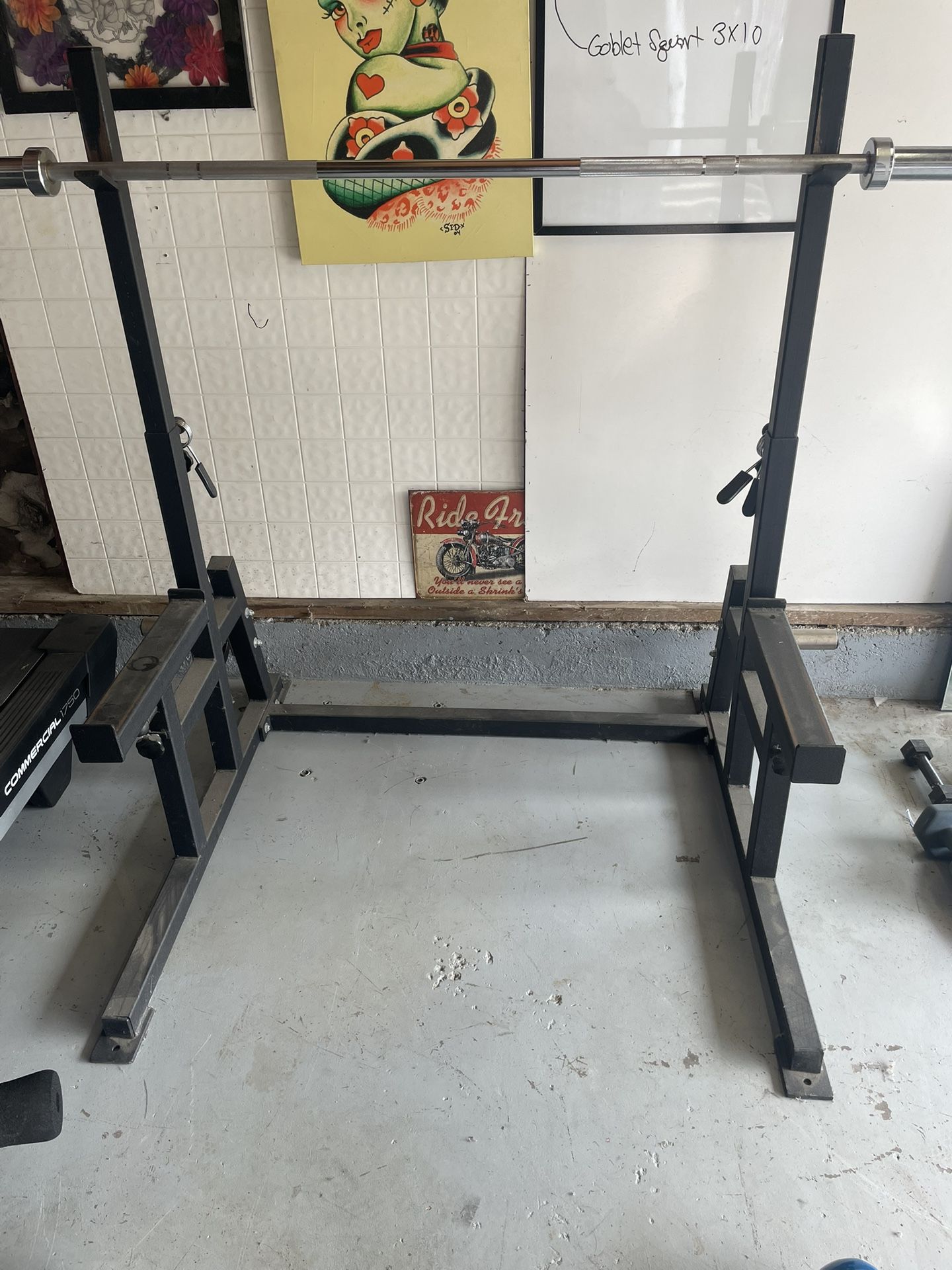 Squat Rack, Weights, Flat Bench