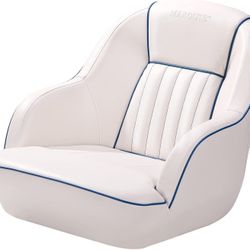 1 pc Boat Seat Captain Bucket Seat Fishing Pontoon Chair (White/Blue piping)