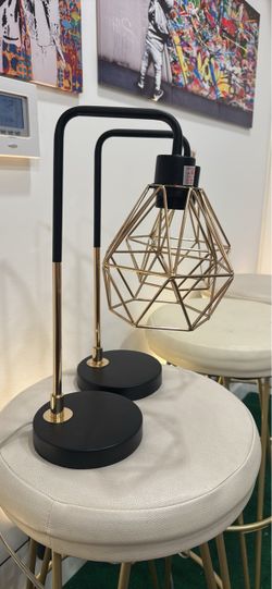 Black and Gold Cage Wire Table Lamps – Set of 2