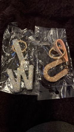Rhinestone Initial Letter Keychains