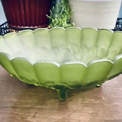 Green Frosted Indiana Glass Fruit Bowl