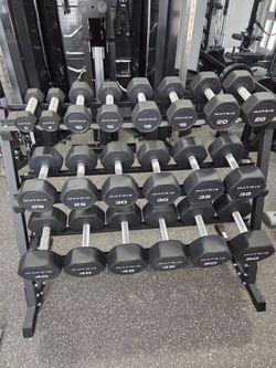 Dumbbells  Matrix  Urethane  5-50 Lbs w/ Rack  READ BELOW. DR0P0FF AVAIL.  FIRM PRICE.