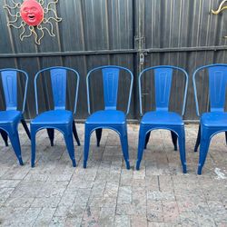 5 Blue Metal Chairs