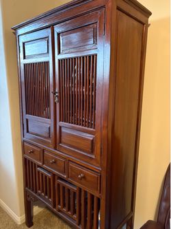 Solid Wood Asian Display Cabinet – 69”H × 37”W