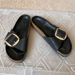 Birkenstock Madrid Big Buckle Black Leather Sandals Size 40 Narrow