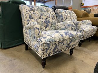 PIER 1 IMPORTS Blue & White Floral Accent Chair w/ Nailhead Trim