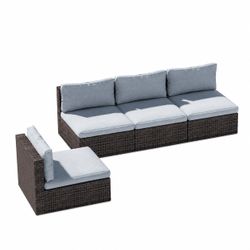 New -Patio Furniture Set for All Wheather, 4 Pieces Armless Wicker Outdoor Furniture Set Patio Couch with Washable Cushions