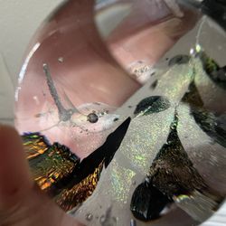 Rebecca Steward Iridescent Leaf Glass Paperweight  3.5”