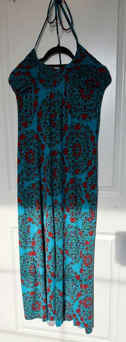 Turquoise & Red Halter Maxi Dress – Size L