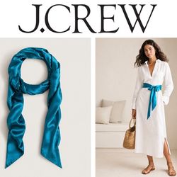 J Crew 100% Silk Skinny Width Scarf/Tie in Ocean (Teal/Turquoise)